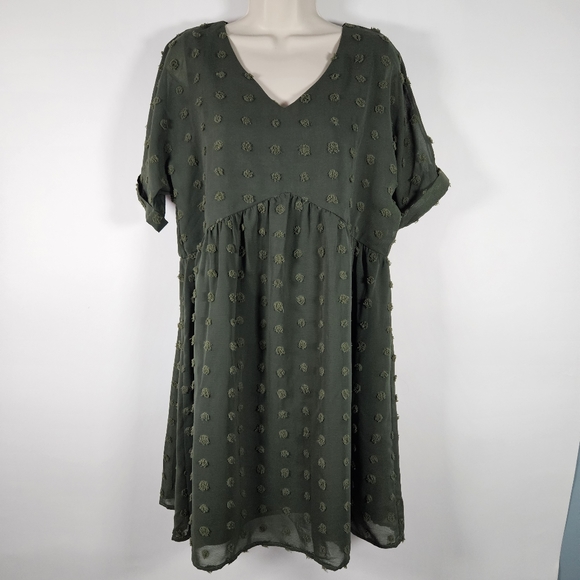 Kirundo Dresses & Skirts - Kirundo Women’s Army Green Dress Size M V Neck Swiss Dot Ruffles NWT
